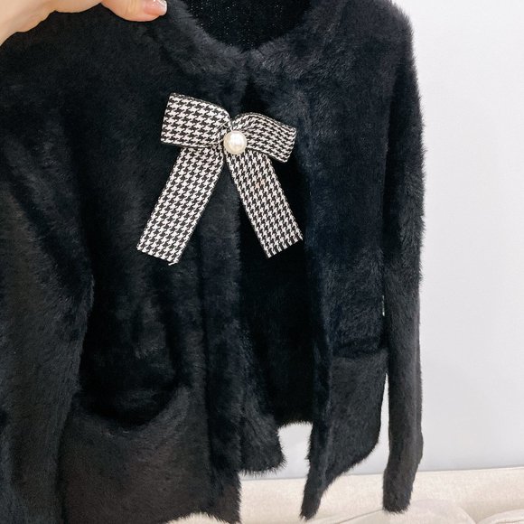 Maje Sweaters - 98% NEW MAJE BLACK FUR SWEATER, WITH BOW
